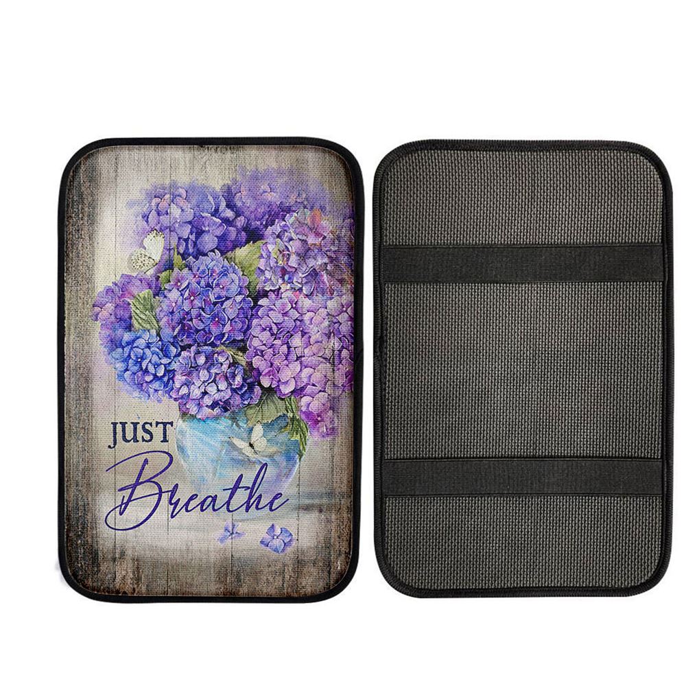 Just Breathe Hydrangea Purple Flower Car Center Console Cover, God Car Armrest Accessories