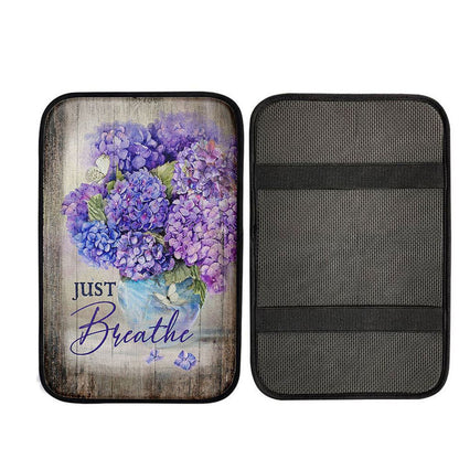 Just Breathe Hydrangea Purple Flower Car Center Console Cover, God Car Armrest Accessories