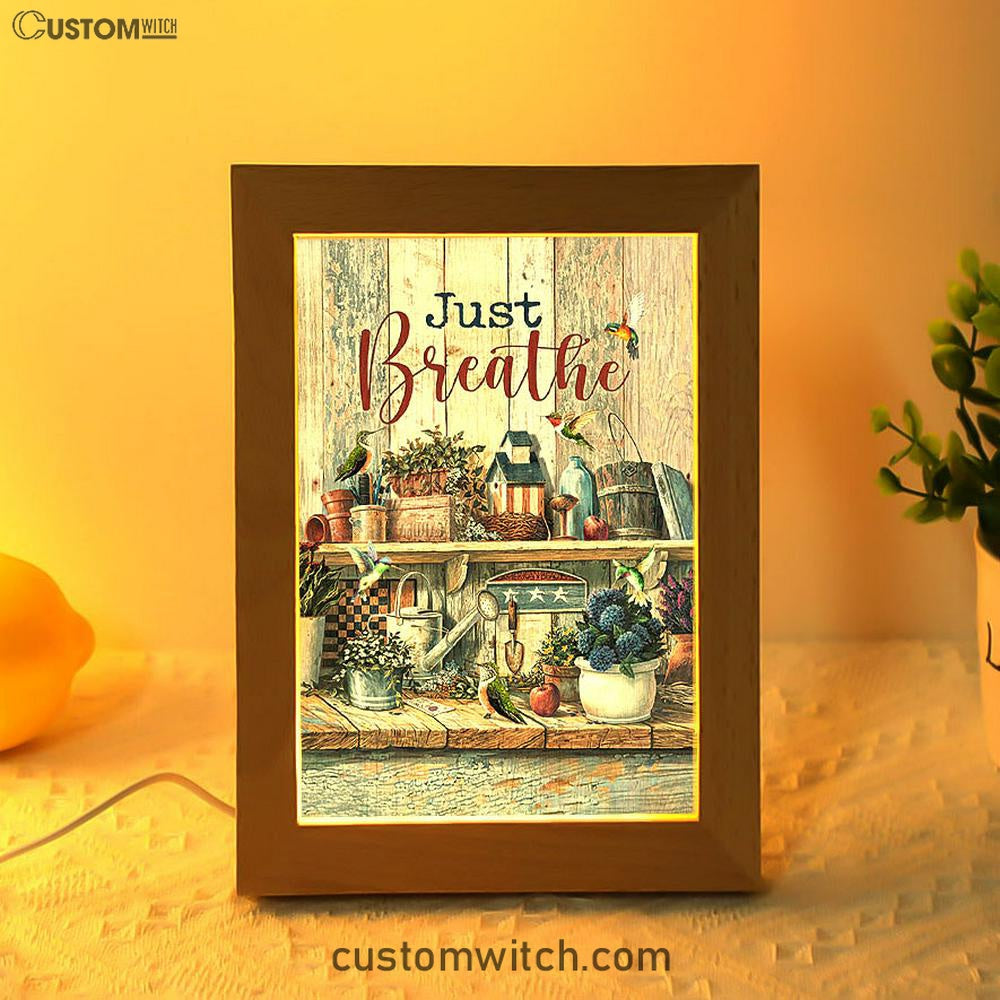 Just Breathe Kitchen Hummingbird Art Frame Lamp - Bible Verse Wooden Lamp - Christian Art Home Decor