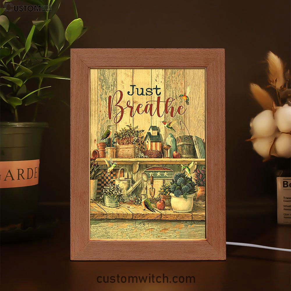 Just Breathe Kitchen Hummingbird Art Frame Lamp - Bible Verse Wooden Lamp - Christian Art Home Decor