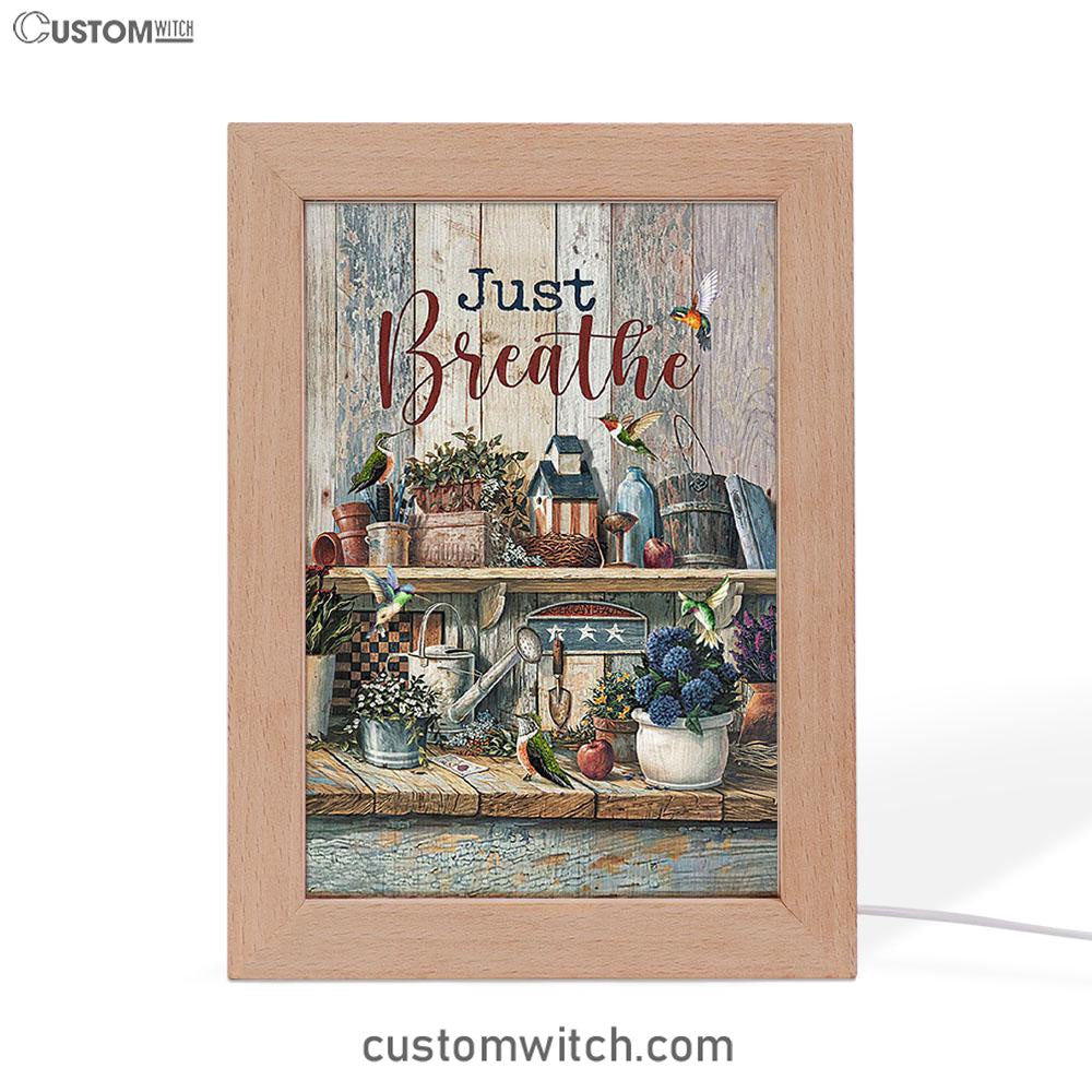 Just Breathe Kitchen Hummingbird Art Frame Lamp - Bible Verse Wooden Lamp - Christian Art Home Decor