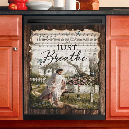 Just Breathe Kitchen Hummingbird Dishwasher Cover, Bible Verse Dishwasher Wrap, Christian Kitchen Decoration