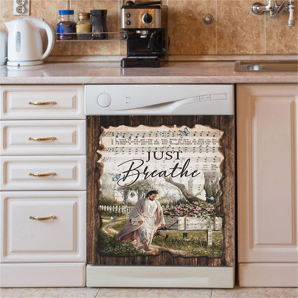 Just Breathe Kitchen Hummingbird Dishwasher Cover, Bible Verse Dishwasher Wrap, Christian Kitchen Decoration