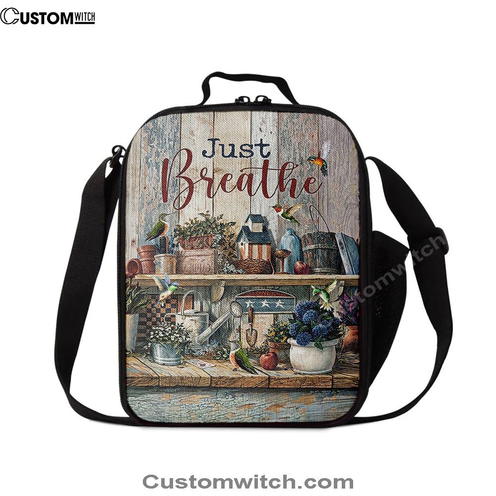 Just Breathe Kitchen Hummingbird Lunch Bag, Christian Lunch Box For School, Picnic