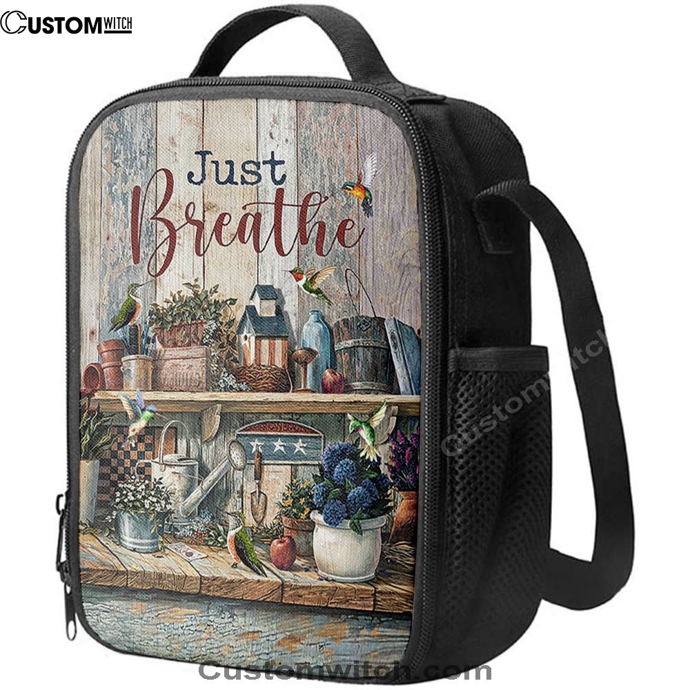 Just Breathe Kitchen Hummingbird Lunch Bag, Christian Lunch Box For School, Picnic