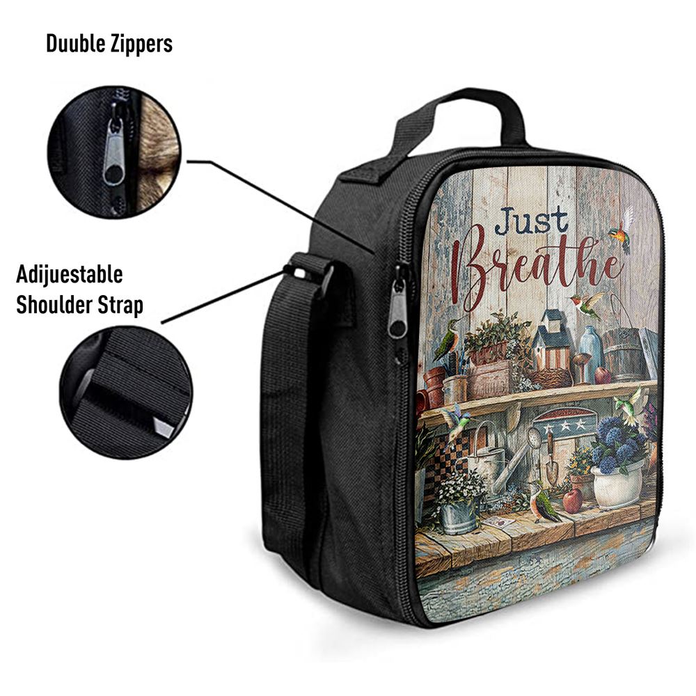 Just Breathe Kitchen Hummingbird Lunch Bag, Christian Lunch Box For School, Picnic
