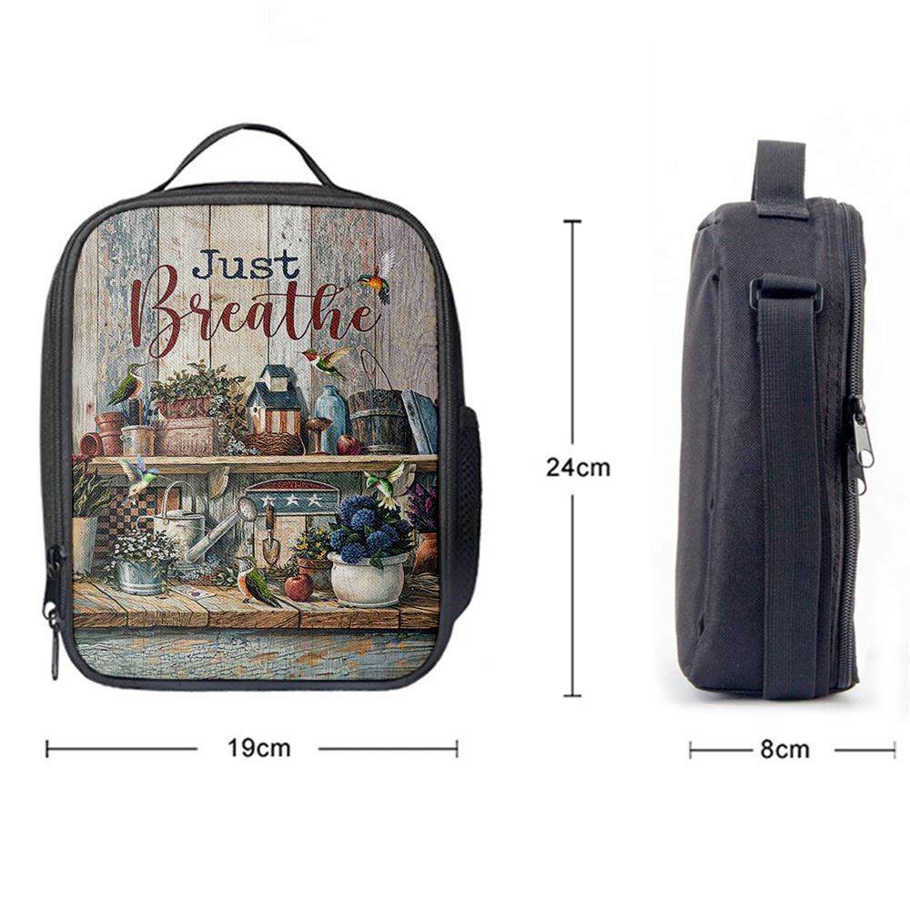 Just Breathe Kitchen Hummingbird Lunch Bag, Christian Lunch Box For School, Picnic