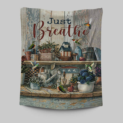 Just Breathe Kitchen Hummingbird Wall Art Tapestry - Bible Verse Tapestry Art - Christian Wall Art Home Decor