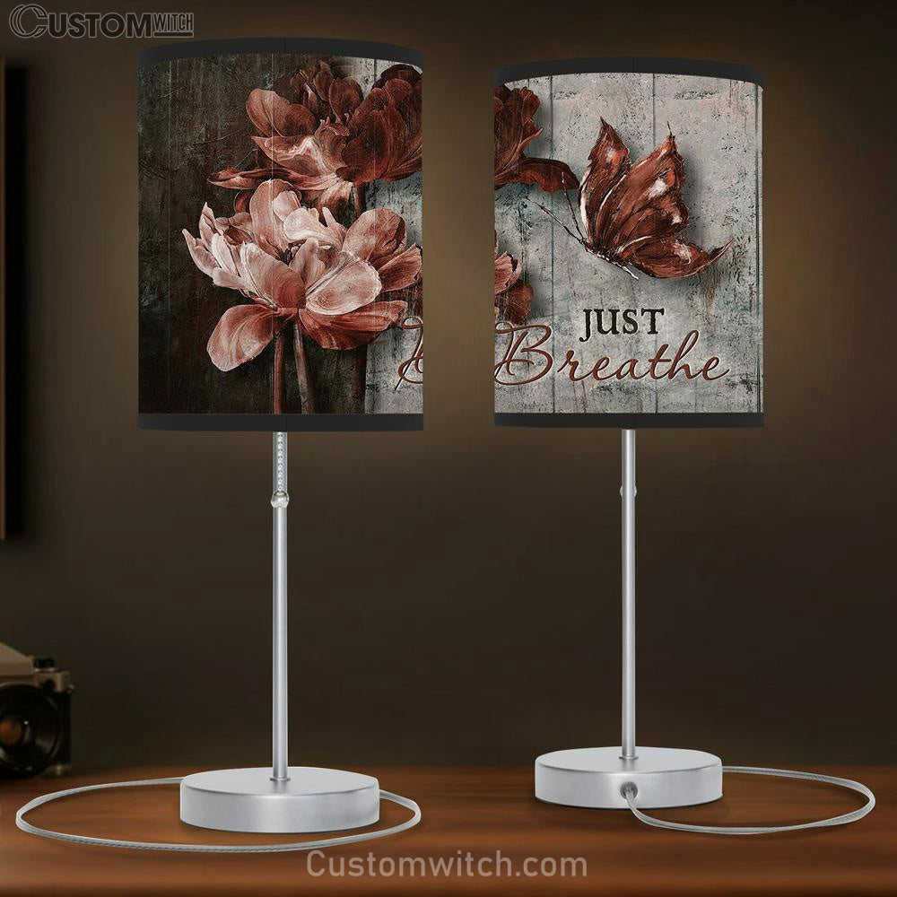 Just Breathe Luxury Flower Dark Red Butterfly Table Lamb Art - Christian Lamb Gift Decor - Bible Verse Table Lamb
