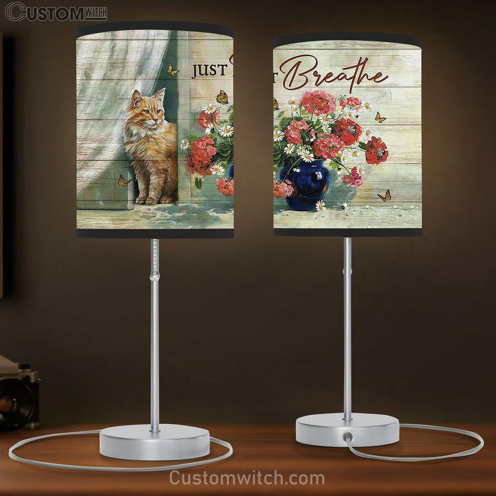 Just Breathe Maine Coon Cat Lovers Table Lamb Painting - Christian Lamb Gift - Gifts For Cat Lovers