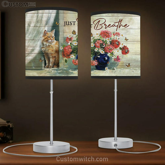 Just Breathe Maine Coon Cat Lovers Table Lamb Painting - Christian Lamb Gift - Gifts For Cat Lovers