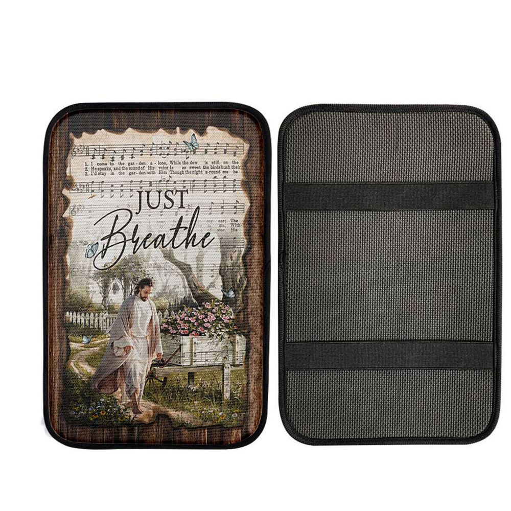 Just Breathe Music Sheet Walking With Jesus Pretty Flower Garden Car Center Console Cover, God Car Armrest Accessories