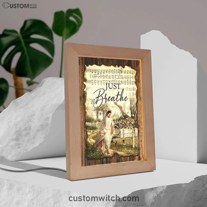 Just Breathe Music Sheet Walking With Jesus Pretty Flower Garden Frame Lamp Art - Christian Night Light - Bible Verse Wooden Lamp