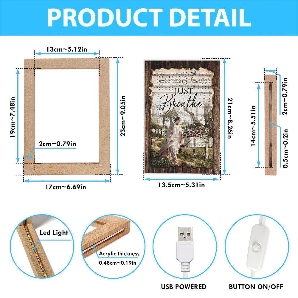 Just Breathe Music Sheet Walking With Jesus Pretty Flower Garden Frame Lamp Art - Christian Night Light - Bible Verse Wooden Lamp
