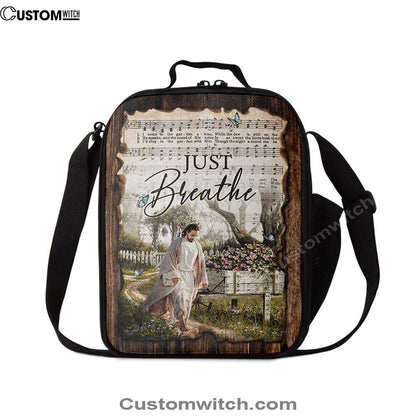 Just Breathe Music Sheet Walking With Jesus Pretty Flower Garden Lunch Bag, Christian Lunch Box For School, Picnic