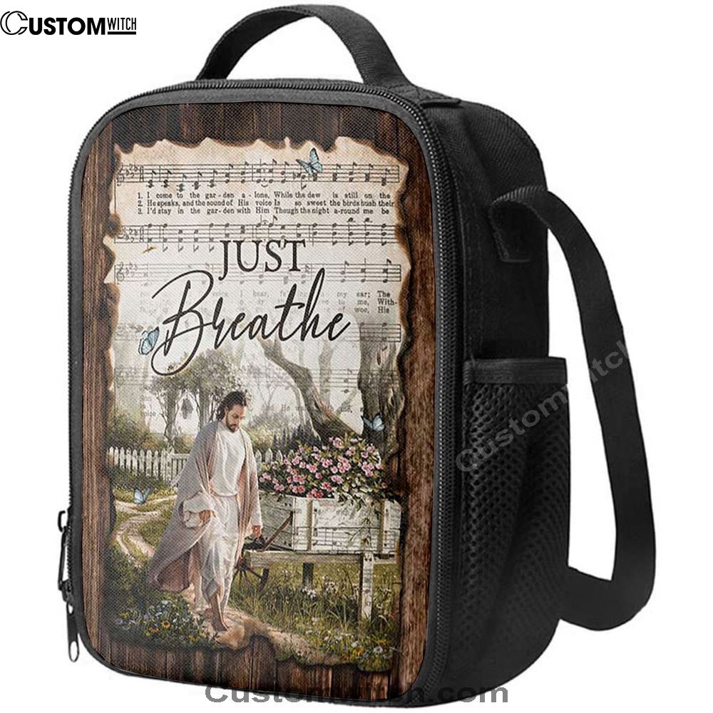 Just Breathe Music Sheet Walking With Jesus Pretty Flower Garden Lunch Bag, Christian Lunch Box For School, Picnic