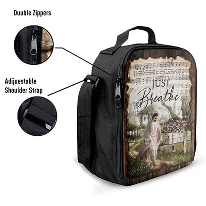 Just Breathe Music Sheet Walking With Jesus Pretty Flower Garden Lunch Bag, Christian Lunch Box For School, Picnic