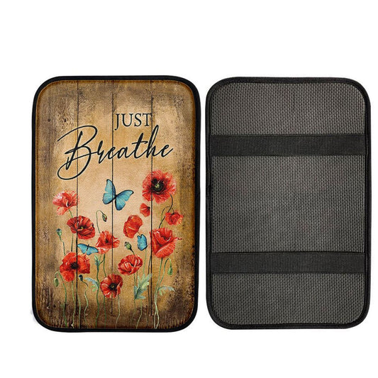 Just Breathe Poppy Blue Butterfly Car Center Console Cover, God Car Armrest Accessories