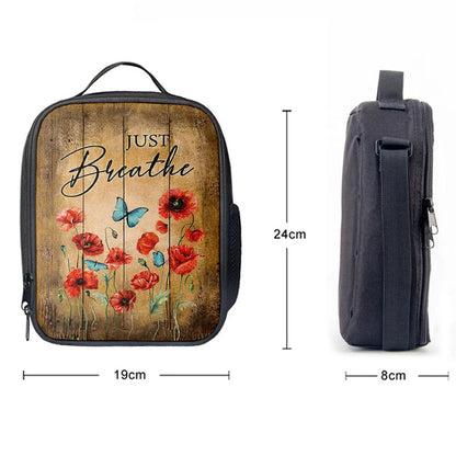 Just Breathe Poppy Blue Butterfly Lunch Bag, Christian Lunch Box For School, Picnic