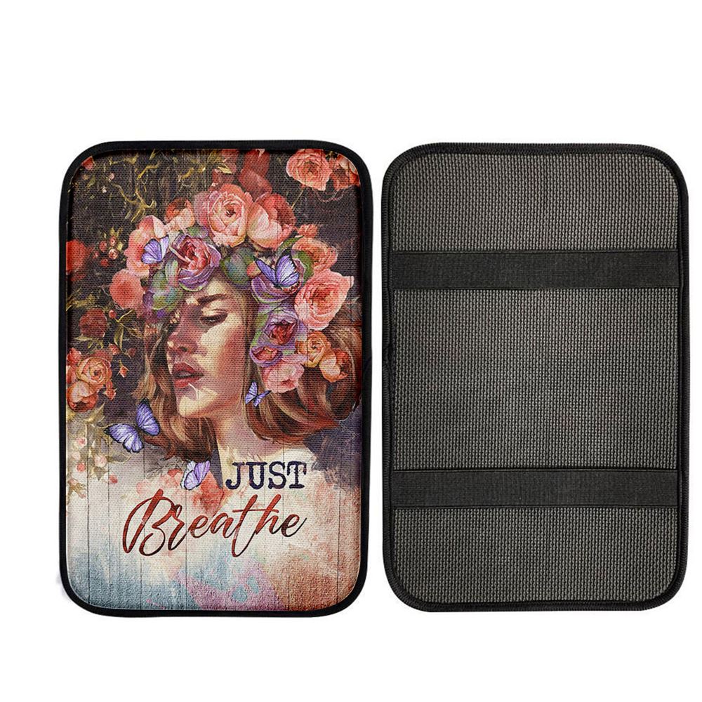 Just Breathe Purple Butterfly Girl Car Center Console Cover, God Car Armrest Accessories