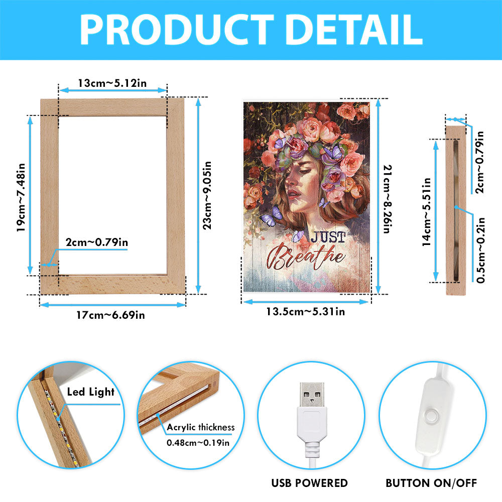 Just Breathe Purple Butterfly Girl Frame Lamp Art - Bible Verse Wooden Lamp - Inspirational Art - Christian Home Decor