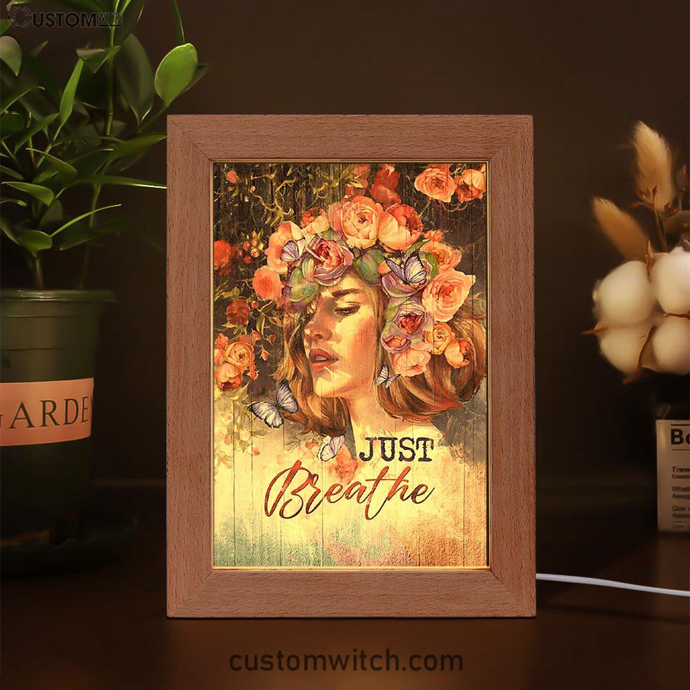 Just Breathe Purple Butterfly Girl Frame Lamp Art - Bible Verse Wooden Lamp - Inspirational Art - Christian Home Decor