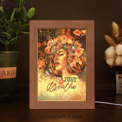 Just Breathe Purple Butterfly Girl Frame Lamp Art - Bible Verse Wooden Lamp - Inspirational Art - Christian Home Decor