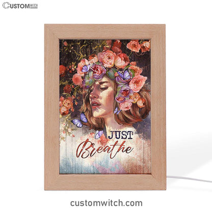 Just Breathe Purple Butterfly Girl Frame Lamp Art - Bible Verse Wooden Lamp - Inspirational Art - Christian Home Decor