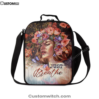 Just Breathe Purple Butterfly Girl Lunch Bag, Christian Lunch Box For School, Picnic
