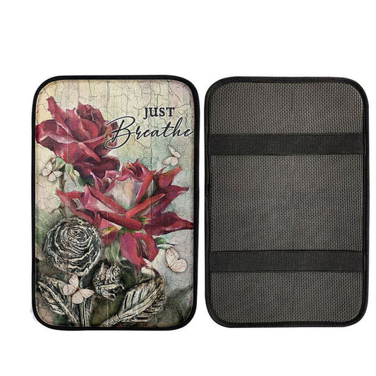 Just Breathe Red Rose Butterfly Car Center Console Cover, God Car Armrest Accessories