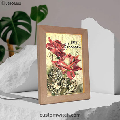 Just Breathe Red Rose Butterfly Frame Lamp Art - Bible Verse Wooden Lamp - Inspirational Art - Christian Home Decor