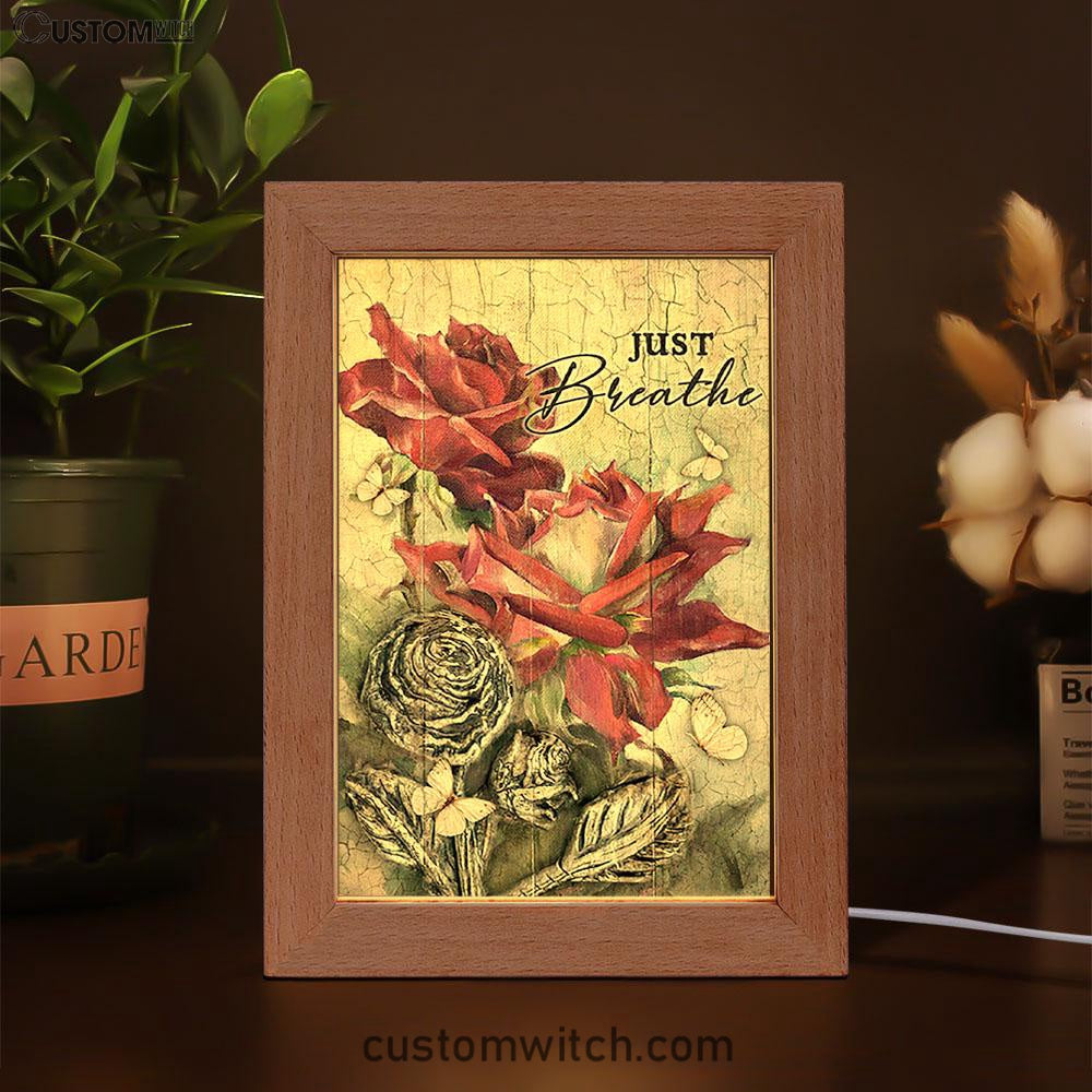 Just Breathe Red Rose Butterfly Frame Lamp Art - Bible Verse Wooden Lamp - Inspirational Art - Christian Home Decor