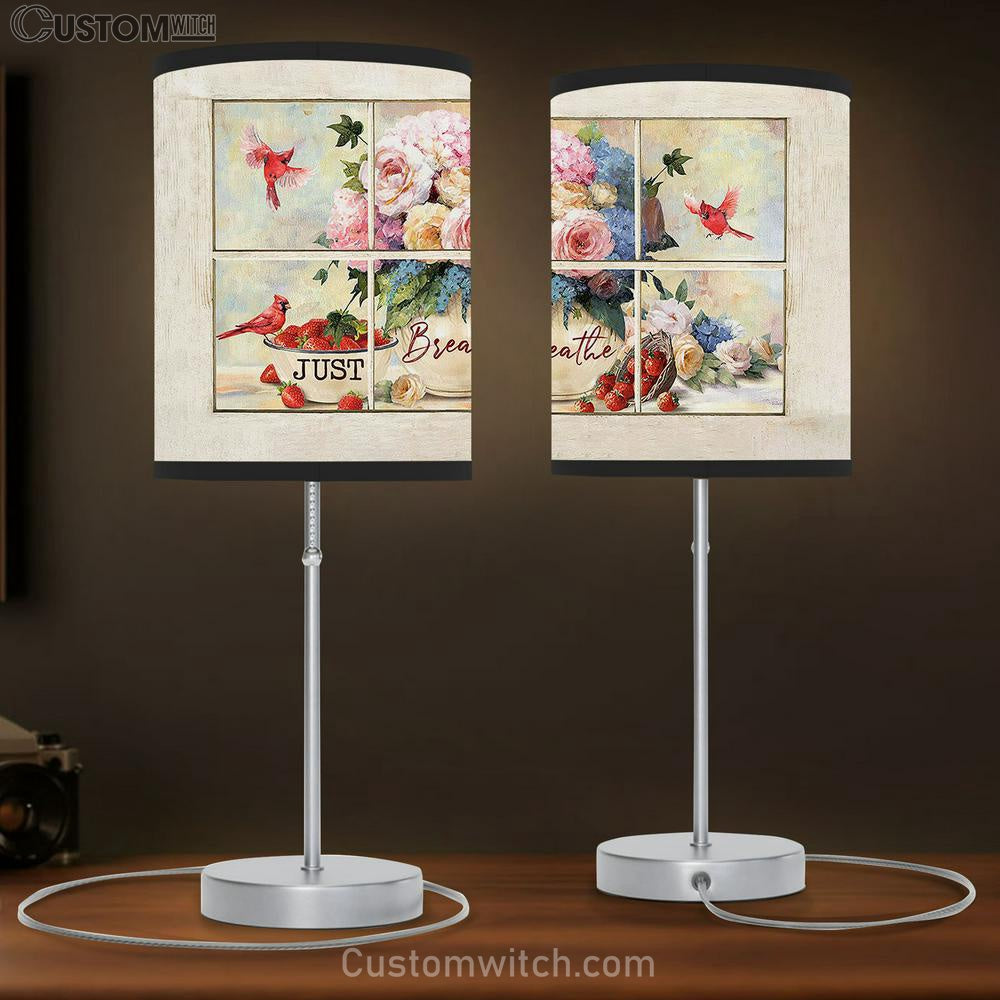 Just Breathe Rose Red Cardinal Table Lamb Art - Christian Lamb Gift Decor - Bible Verse Table Lamb