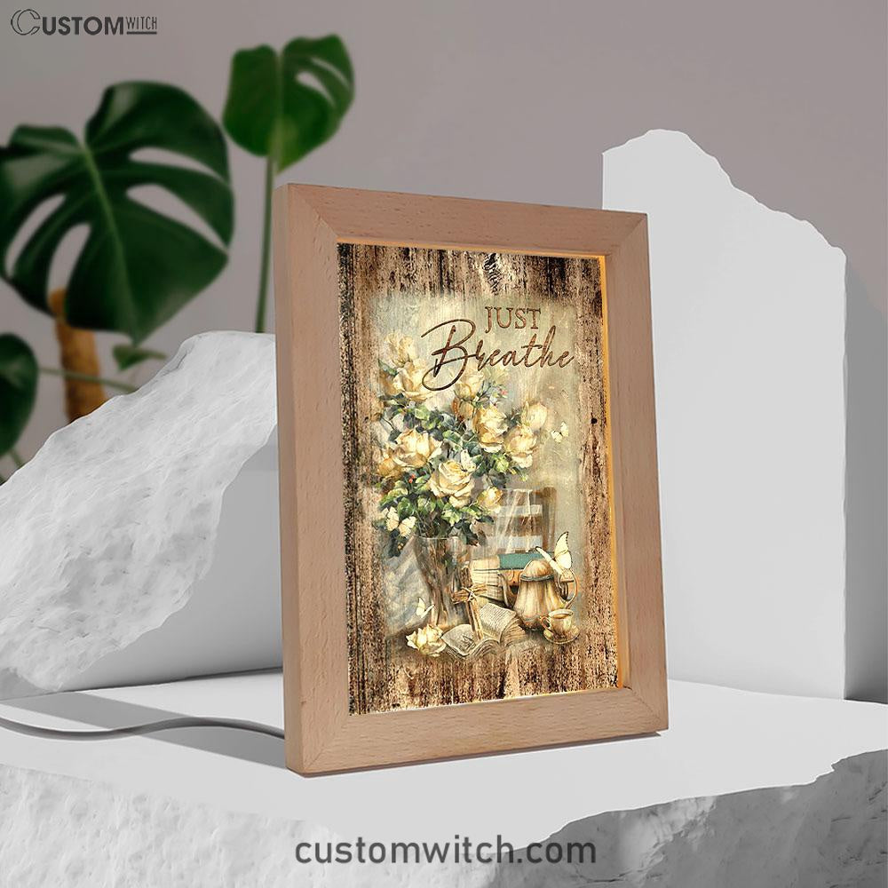 Just Breathe Rose Vase Tea Pot Art Frame Lamp - Bible Verse Wooden Lamp - Christian Art Home Decor