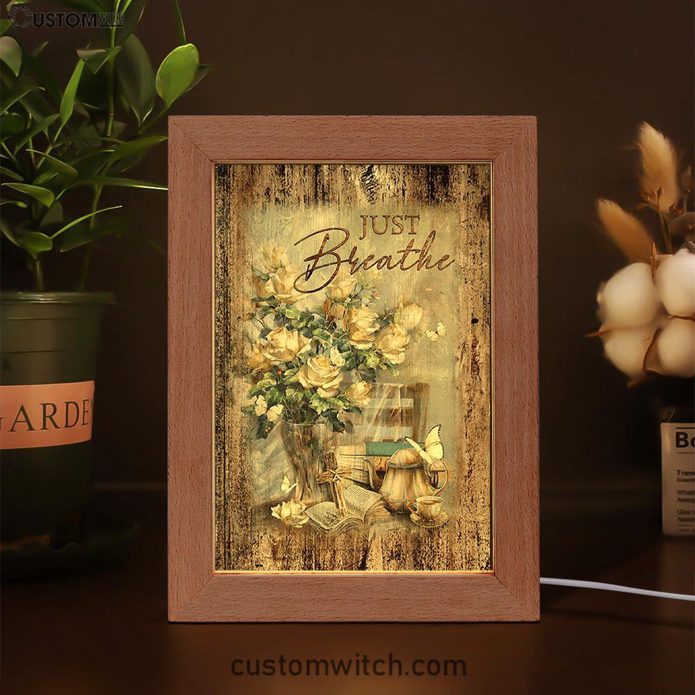 Just Breathe Rose Vase Tea Pot Art Frame Lamp - Bible Verse Wooden Lamp - Christian Art Home Decor