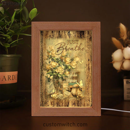 Just Breathe Rose Vase Tea Pot Art Frame Lamp - Bible Verse Wooden Lamp - Christian Art Home Decor