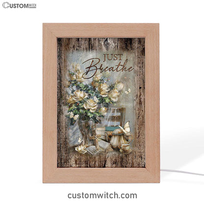 Just Breathe Rose Vase Tea Pot Art Frame Lamp - Bible Verse Wooden Lamp - Christian Art Home Decor