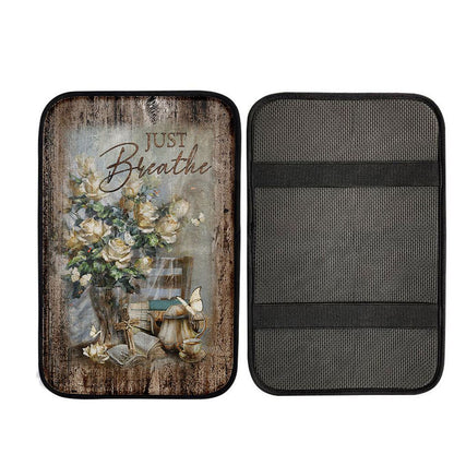 Just Breathe Rose Vase Tea Pot Car Center Console Cover, Christian Car Armrest Accessories