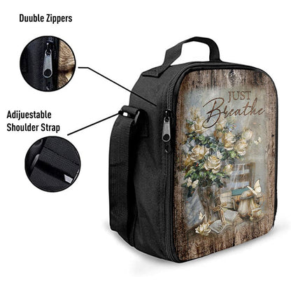 Just Breathe Rose Vase Tea Pot Lunch Bag, Christian Lunch Box For School, Picnic