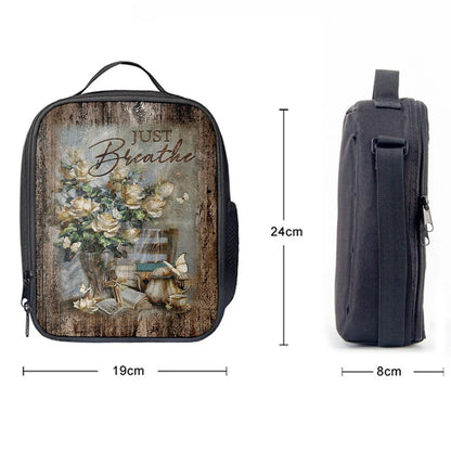 Just Breathe Rose Vase Tea Pot Lunch Bag, Christian Lunch Box For School, Picnic