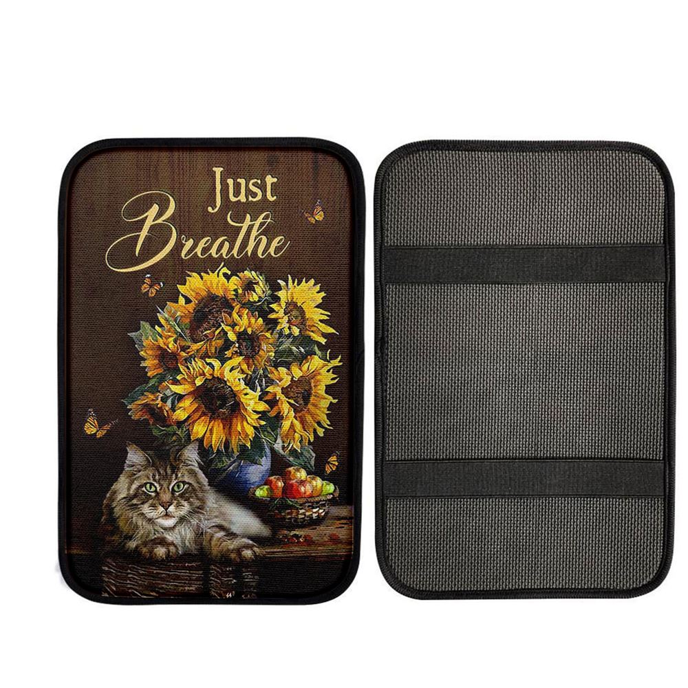 Just Breathe Sunflower Cat Car Center Console Cover, God Car Armrest Accessories