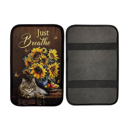 Just Breathe Sunflower Cat Car Center Console Cover, God Car Armrest Accessories