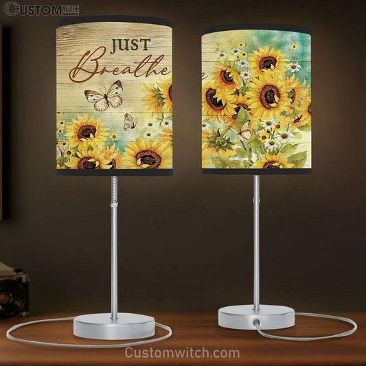 Just Breathe Sunflower Daisy Flower Butterfly Table Lamb Art - Bible Verse Lamb Gift - Christian Bedroom Decor