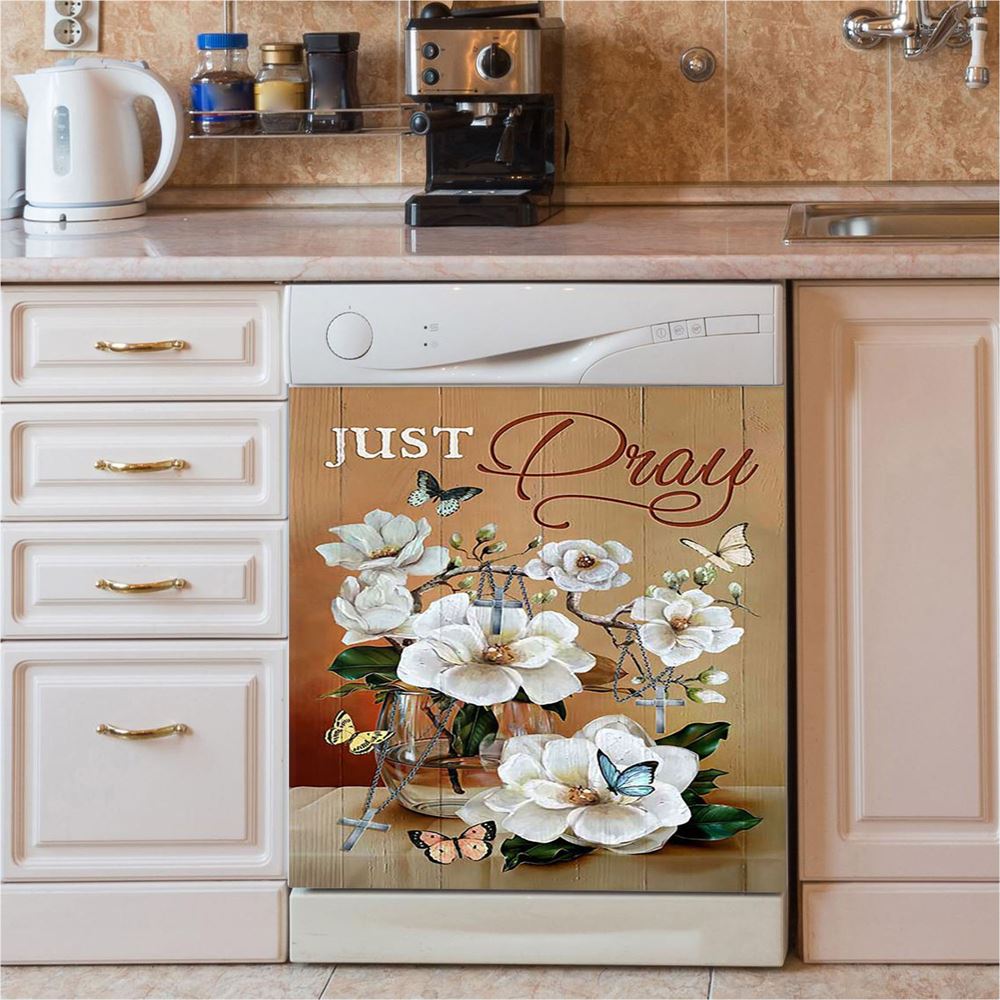 Just Breathe Sunflower Vase Little Cat Hummingbird Dishwasher Cover, Bible Verse Dishwasher Wrap, Christian Kitchen Decoration