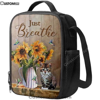 Just Breathe Sunflower Vase Little Cat Hummingbird Lunch Bag, Christian Lunch Box For School, Picnic