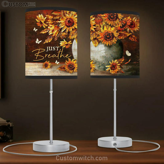 Just Breathe Sunflower White Butterfly Table Lamb Art - Christian Lamb Gift Decor - Bible Verse Table Lamb