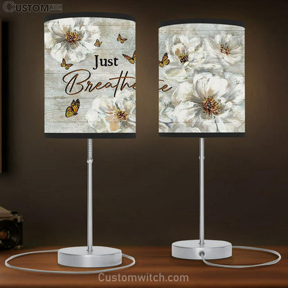 Just Breathe White Flower Yellow Butterfly Table Lamb Art - Bible Verse Lamb Gift - Christian Bedroom Decor