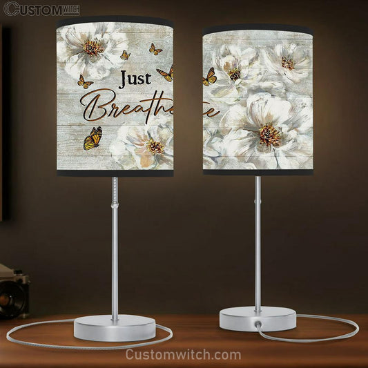 Just Breathe White Flower Yellow Butterfly Table Lamb Art - Bible Verse Lamb Gift - Christian Bedroom Decor