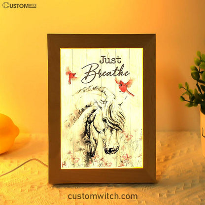 Just Breathe White Horse Red Cardinal Art Frame Lamp - Bible Verse Wooden Lamp - Christian Art Home Decor