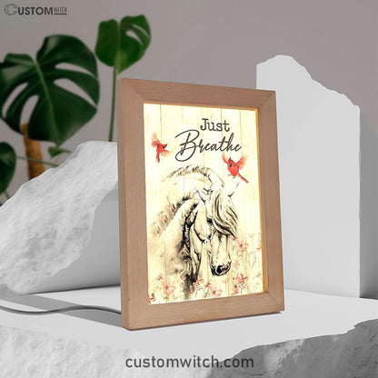 Just Breathe White Horse Red Cardinal Art Frame Lamp - Bible Verse Wooden Lamp - Christian Art Home Decor